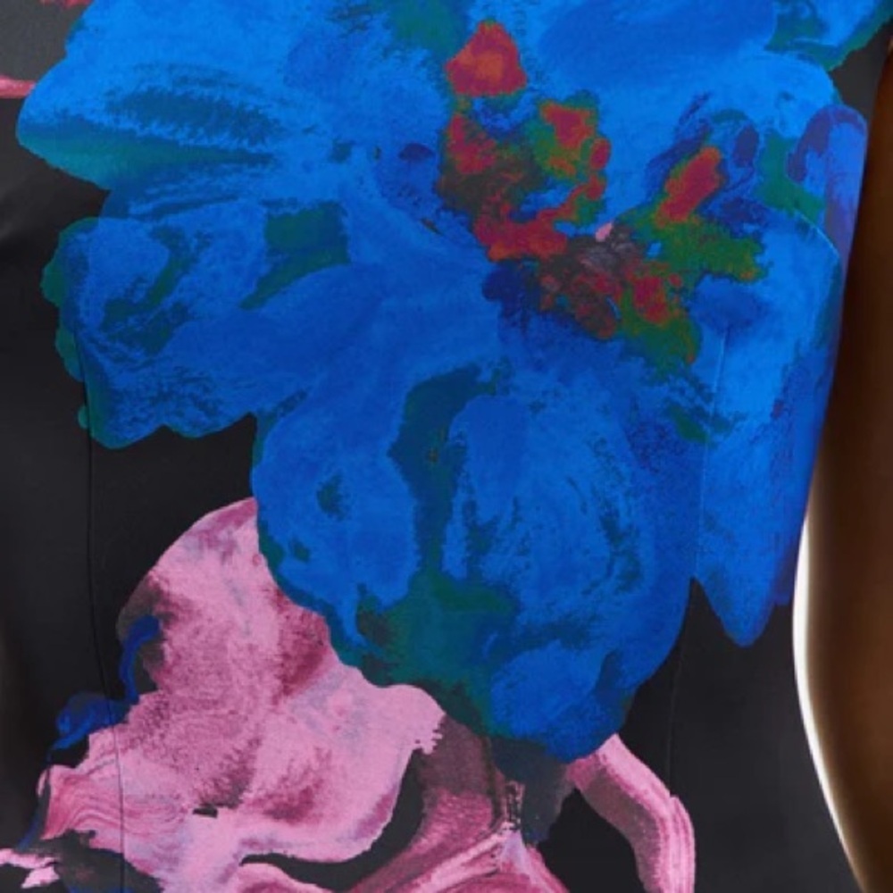 NWT Rebecca Vallance Acid Wash Floral Black A Line Mini Dress Blue Pink 6 - Picture 6 of 11